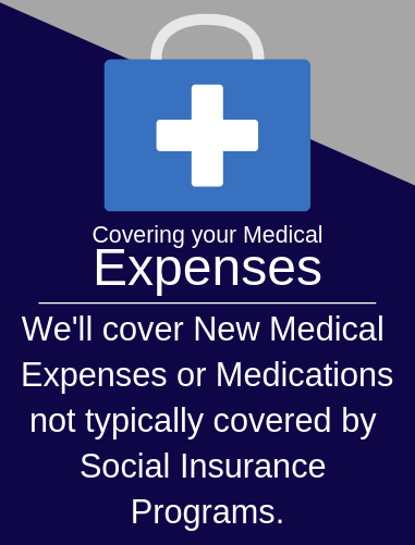 We'll cover New Medical Expenses or Medications not typically covered by Social insurance programs. 